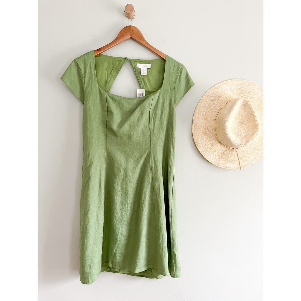 House of Harlow 1960 | NWT | Green Linen Mini Dress with Back Cut Out | Sz L